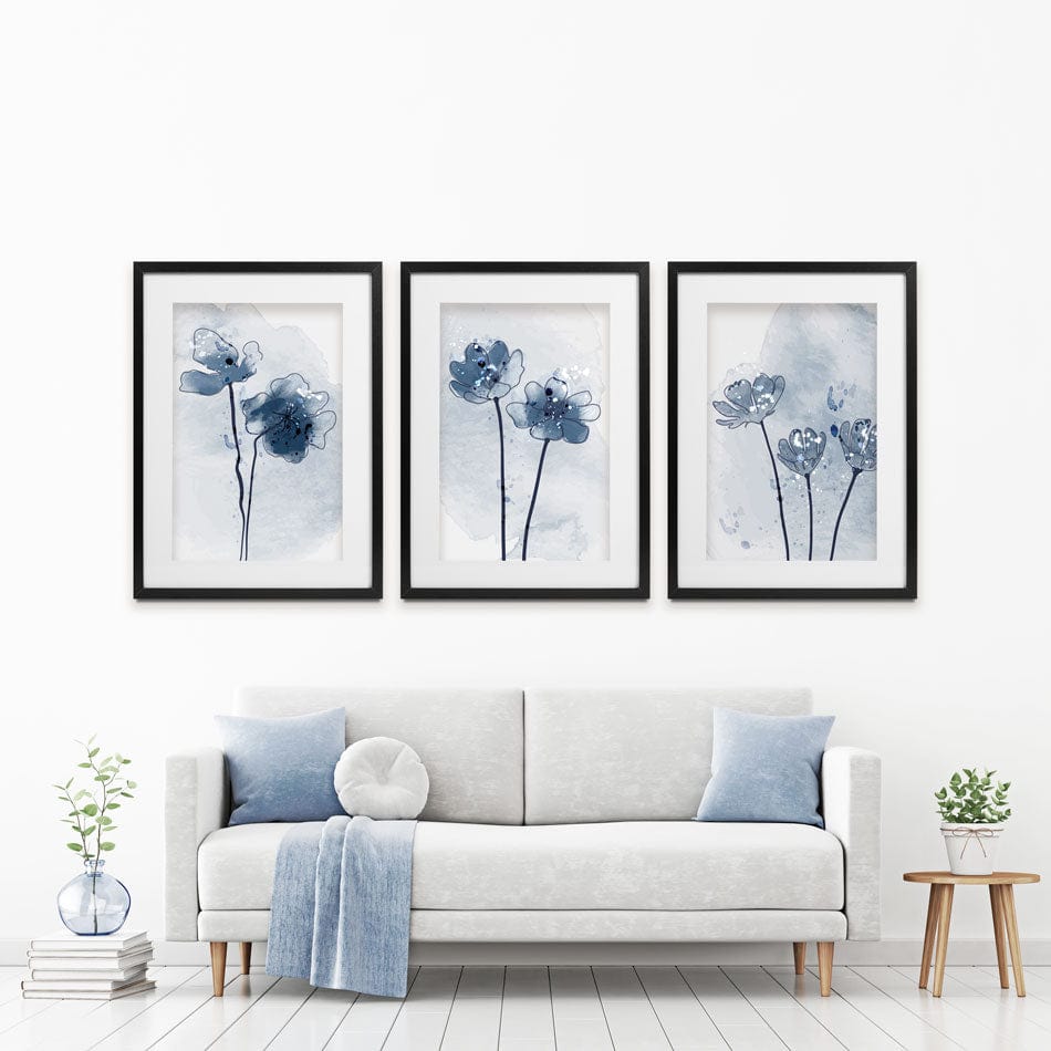 Pretty Blue Flowers Framed Art Print Trio wall art product TWINS DESIGN STUDIO / Shutterstock