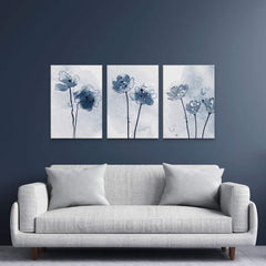 Pretty Blue Flowers Trio Canvas Print wall art product TWINS DESIGN STUDIO / Shutterstock
