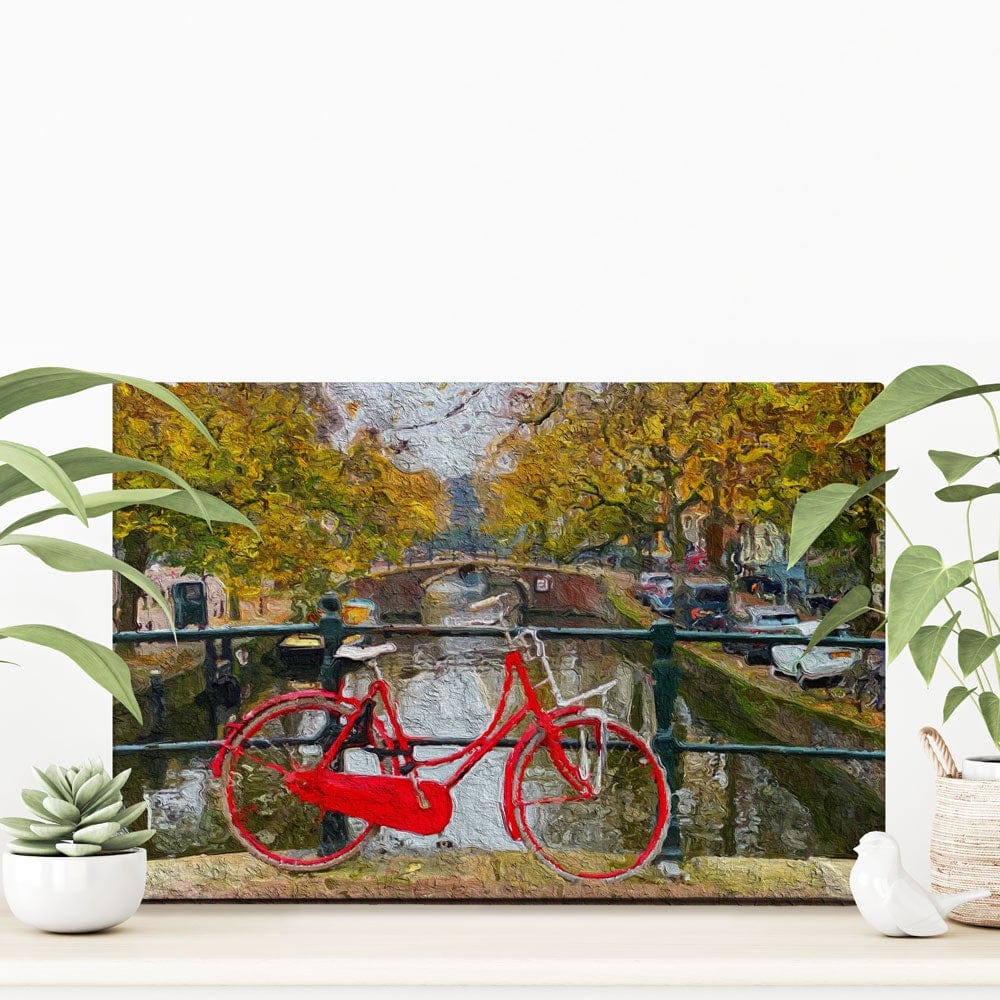 Red Bike In Amsterdam Canvas Print wall art product Wut_Moppie / Shutterstock