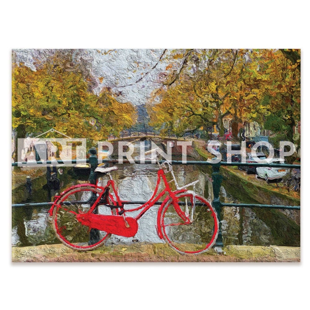 Red Bike In Amsterdam Canvas Print wall art product Wut_Moppie / Shutterstock