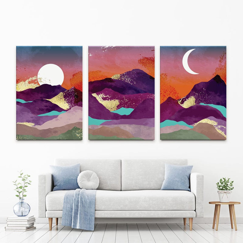 Sun And Moon Hills Trio Canvas Print wall art product TWINS DESIGN STUDIO / Shutterstock