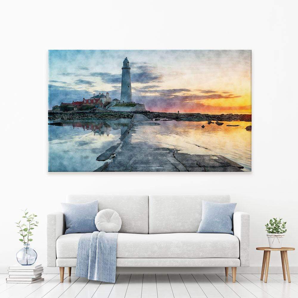 Sunrise Over A Lighthouse Canvas Print wall art product Helen Hotson / Shutterstock