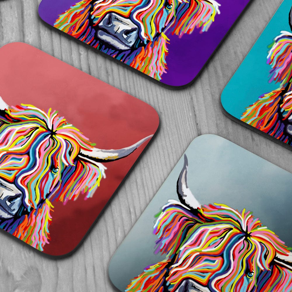 Variety Highland Cow Coaster Set wall art product Independent