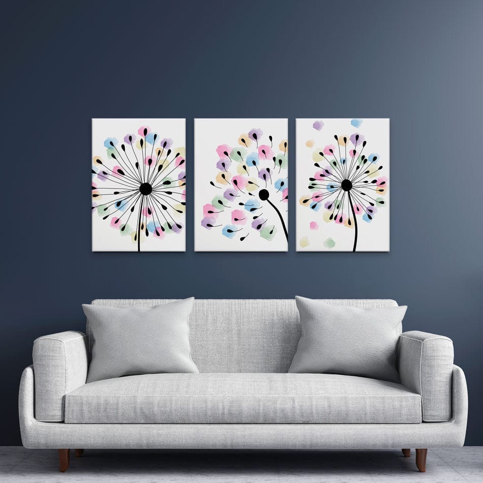 Watercolour Dandelion Seeds Trio Canvas Print wall art product TWINS DESIGN STUDIO / Shutterstock