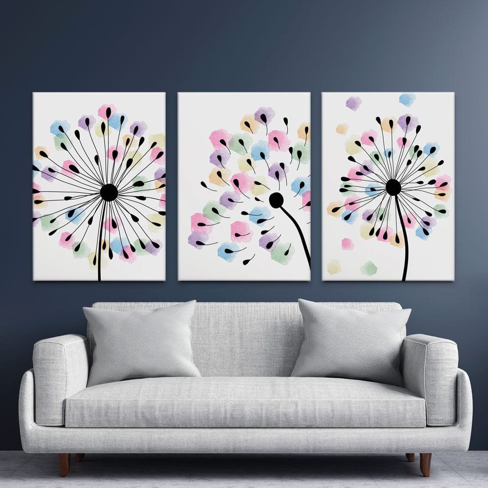 Watercolour Dandelion Seeds Trio Canvas Print wall art product TWINS DESIGN STUDIO / Shutterstock
