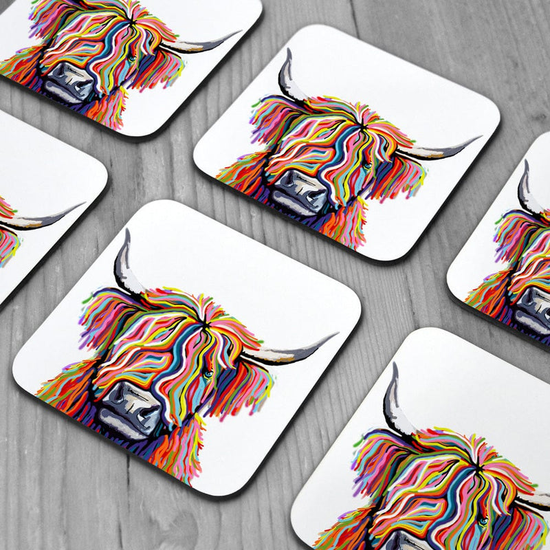 White Highland Cow Coaster Set wall art product Independent