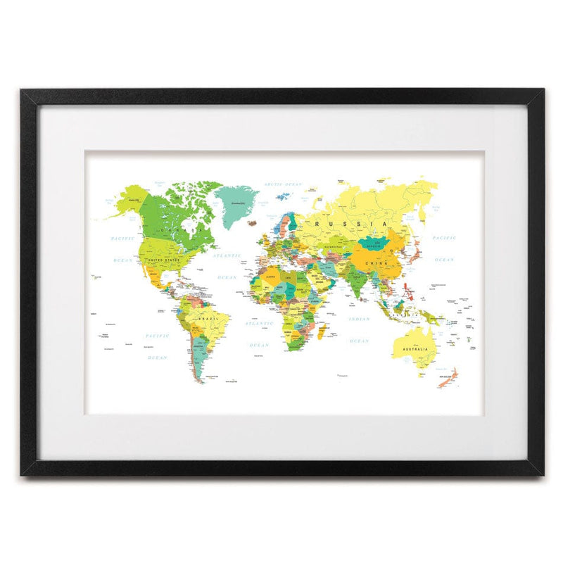 World Map Framed Art Print wall art product Art Print Shop